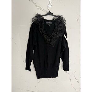 Vintage 80s Spree Wool Sweater S Embellished Ruffle Black Madonna Mesh Goth​​​